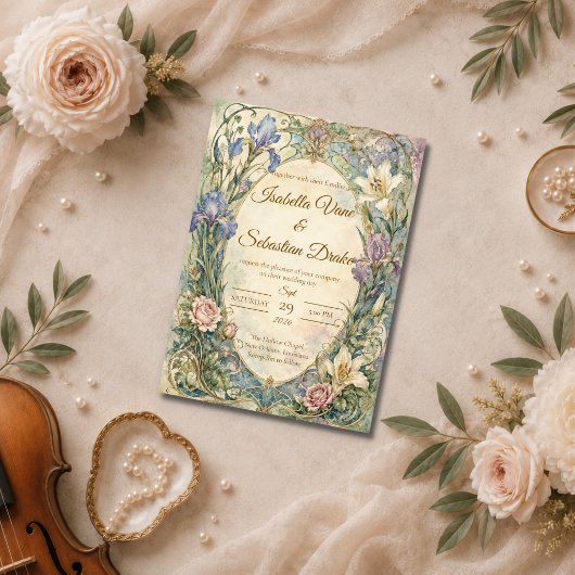Invitation Mariage Iris Art Nouveau Éthéré