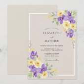 Invitation Mariage Iris Eucalyptus Jaune Taupe (Devant / Derrière)