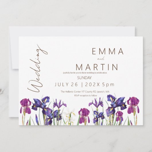 Invitation Mariage Iris Moderne Élégant Mariage Fleur (Devant)