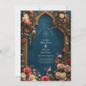 Invitation Mariage islamique bleu floral de la marine (Devant)