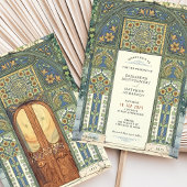 Invitation Mariage islamique Bleu, Or, Arc Vert