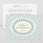 Invitation Mariage islamique damassé engagement fleur bleue (Devant / Derrière)