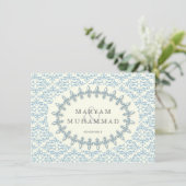 Invitation Mariage islamique damassé engagement fleur bleue (Debout devant)