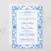 Invitation Mariage Islamique de Motif Marocain Bleu et Blanc (Devant)