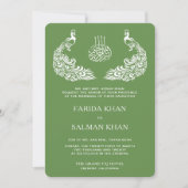 Invitation Mariage islamique de Peacock vert et blanc (Devant)