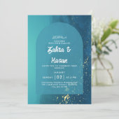 Invitation Mariage islamique d'or Turquoise moderne (Debout devant)