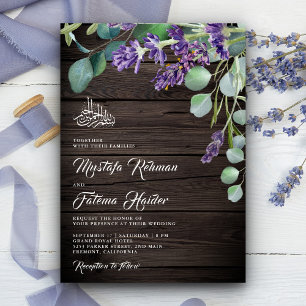 Invitation Mariage islamique en bois rustique lavande eucalyp