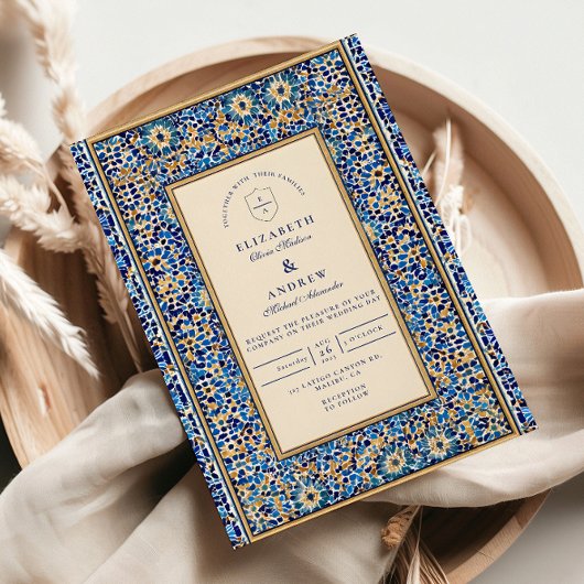 Invitation Mariage islamique en mosaïque bleue