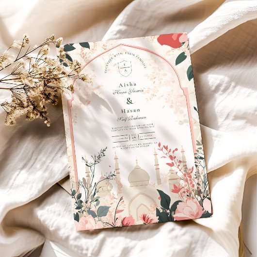 Invitation Mariage islamique floral traditionnel élégant