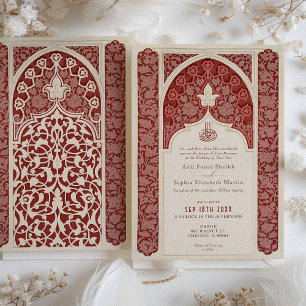Invitation Mariage islamique luxueux en dentelle de crême rub