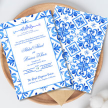 Mariage Islamique Motif Marocain Bleu et Blanc