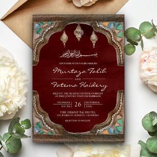 Invitation Mariage Islamique Musulman Arché à losanges Rouge