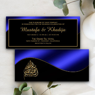 Invitation Mariage islamique musulman bleu métallisé et or