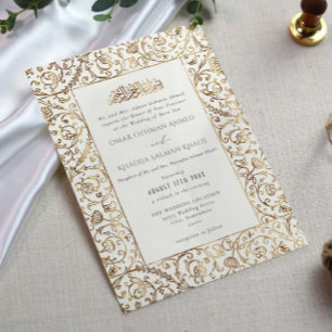 Invitation Mariage islamique musulman floral vintage or et cr
