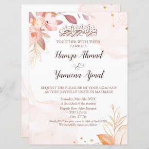 Invitation Mariage islamique musulman rose moderne