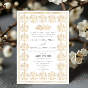 Invitation Mariage Islamique Orné Romantique Vintage Or