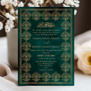 Invitation Mariage islamique orné vintage or et velours vert