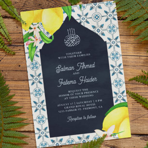 Invitation Mariage islamique persan mosaïque bleu marine citr