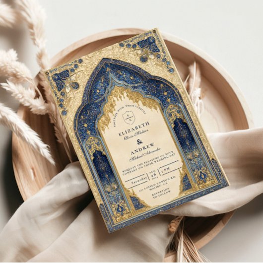 Invitation Mariage islamique royal bleu et or