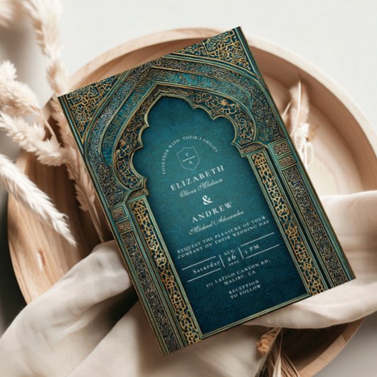 Invitation Mariage islamique sous Arche de Teal