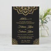Invitation Mariage islamique traditionnel Black Gold Motif (Debout devant)