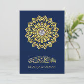 Invitation Mariage islamique traditionnel Blue Gold Motif (Debout devant)