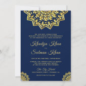 Invitation Mariage islamique traditionnel Blue Gold Motif (Dos)