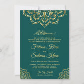 Invitation Mariage islamique traditionnel Sea Green Gold Moti (Devant)
