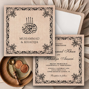 Invitation Mariage Islamique Vintage Flourish Border Burlap
