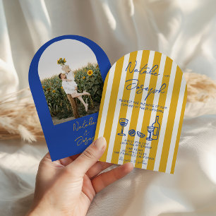 Invitation Mariage Italien Bleu Jaune Écrit Photo Arche