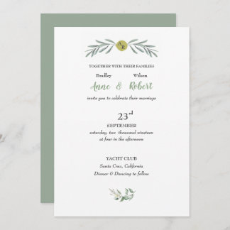 Invitation Mariage Italien Jardin Vert Feuille Gold Circle