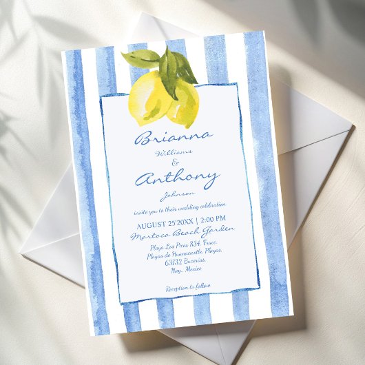 Invitation Mariage italien rayures bleues à main levée