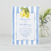 Invitation Mariage italien rayures bleues à main levée (Debout devant)