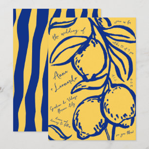Invitation Mariage Italien Rétro Dessiné à la Main Bleu
