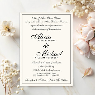 Invitation Mariage ivoire classique traditionnel formel vinta