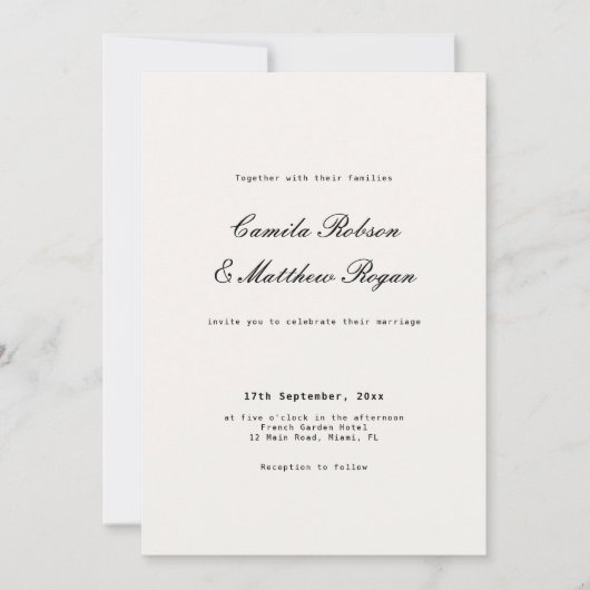 Invitation Mariage Ivoire et Noir (Devant)