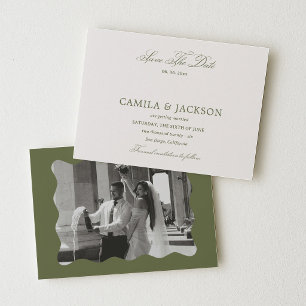Invitation Mariage Ivoire et Vert Olive Photo Enregistrer la