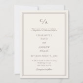 Invitation Mariage ivoire taupe monogrammé simple (Devant)