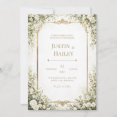 Invitation Mariage Ivory Rose Orné Bordure Dorée (Devant)