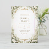 Invitation Mariage Ivory Rose Orné Bordure Dorée (Debout devant)