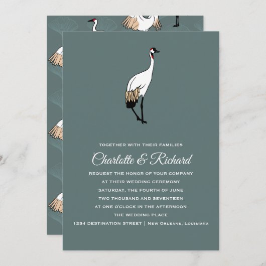 Invitation Mariage japonais Feuille Crane & Gingko (Devant / Derrière)