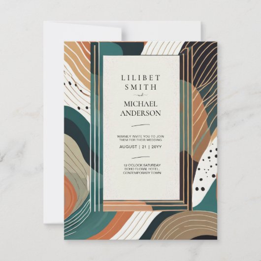 Invitation Mariage japonais scandinave Abstrait vert Brown (Devant)