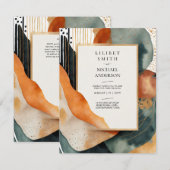 Invitation Mariage japonais scandinave Abstrait vert Turquois (Devant / Derrière)