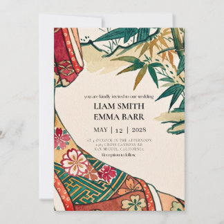 Invitation Mariage japonais vintage kimono Fleur de cerisier