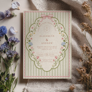 Invitation Mariage Jardin de Cottage Coquette aux Rayures Pas