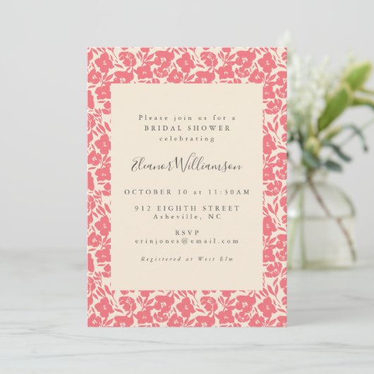 Invitation Mariage Jardin Élégant de Fleurs de Corail Script  (Debout devant)