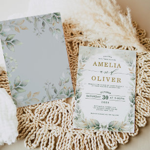 Invitation Mariage Jardin Eucalyptus Leafy Or Vert Chic