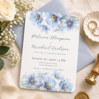 Invitation Mariage Jardin Fleur de Pavot Himalayen Bleu Doux