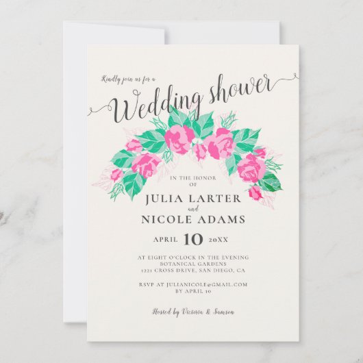 Invitation Mariage Jardin Fleurs Rose Vert Rose Fête de Maria (Devant)