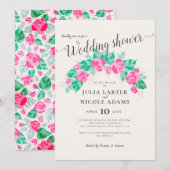 Invitation Mariage Jardin Fleurs Rose Vert Rose Fête de Maria (Devant / Derrière)